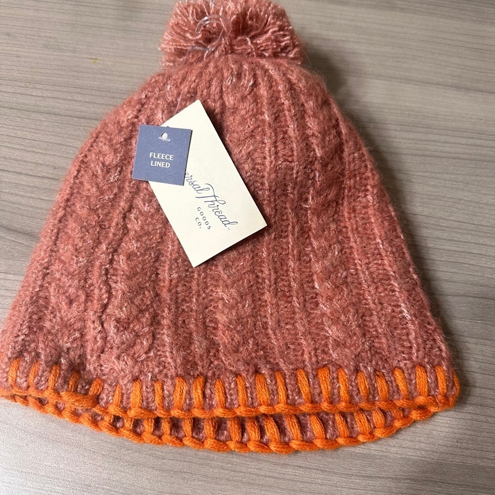Universal Thread Knit Hat - Mauve and Orange